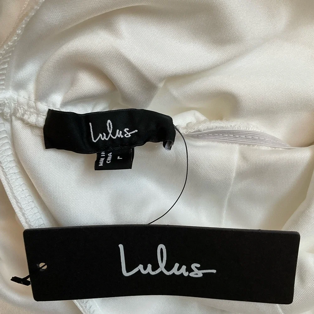 Lulus Classic Elegance Dress White Satin Mini Mock Neck Size L NWT